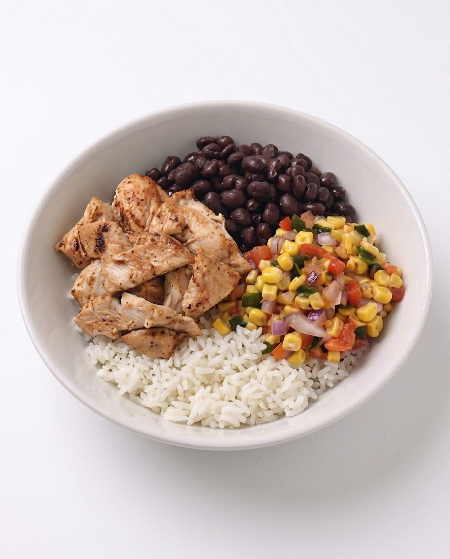 Chefology southwest chicken and rice bowl with black beans and corn
