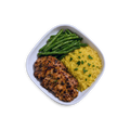 Marinated Chicken Thighs with Yellow Saffron Rice and Green Beans